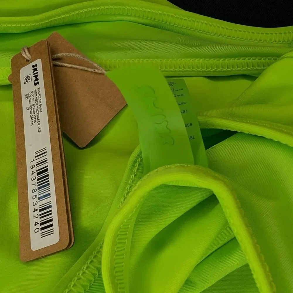 Skims Swim High Neck Racer Back Bikini Top Neon Green 3X